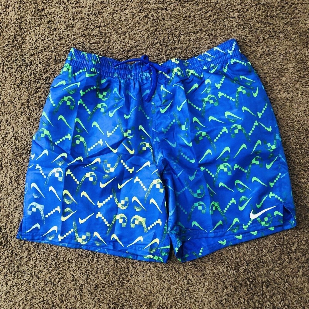 Nike Mens Blue Green Pixel Swoosh Print Swim Trunks Mesh Lined Size XL NESSB514